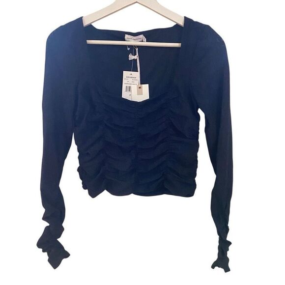 Good American Animal Mesh Top – Size 2 – Black Long Sleeve Cropped Blouse – NWT - Picture 1 of 6